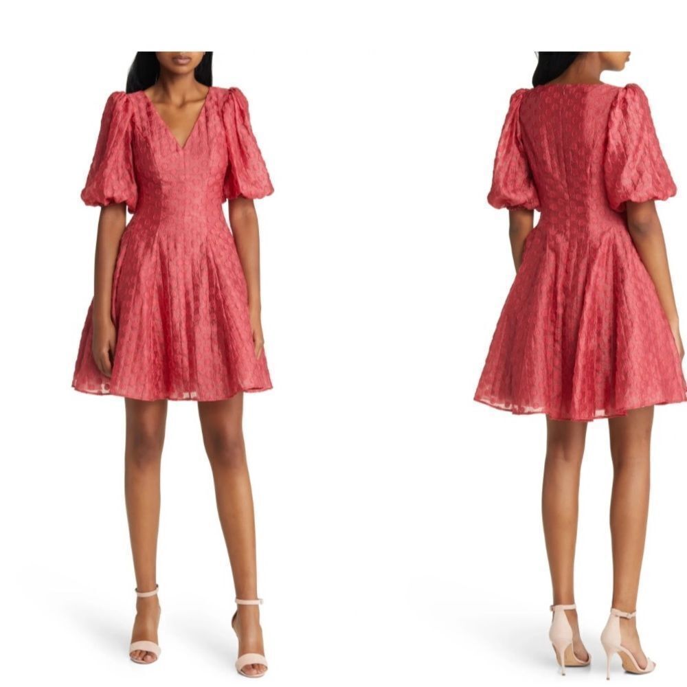 NEW Rachel Parcell rust dot jacquard fit & flare organza mini dress 16